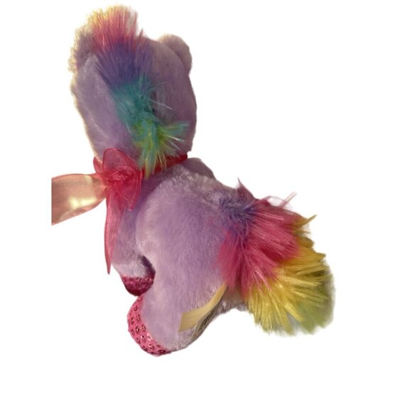 Sparkly Pink‎ & Purple Unicorn Plush Toy With Bow Rainbow Mane MTY International - Picture 4 of 6